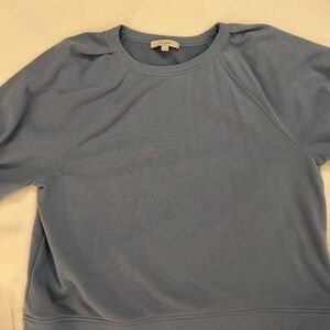 LOFT Pleated Puff Sleeve Blue Short Sleeve Sweatshirt Size XL
